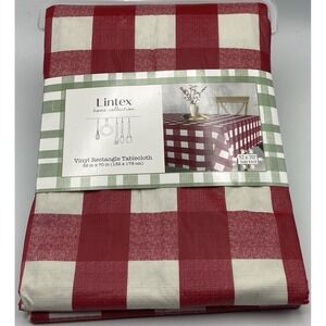 Lintex Home Farmhouse Check Vinyl Tablecloth 52‎ x 70 Rectangle Flannel Back BBQ